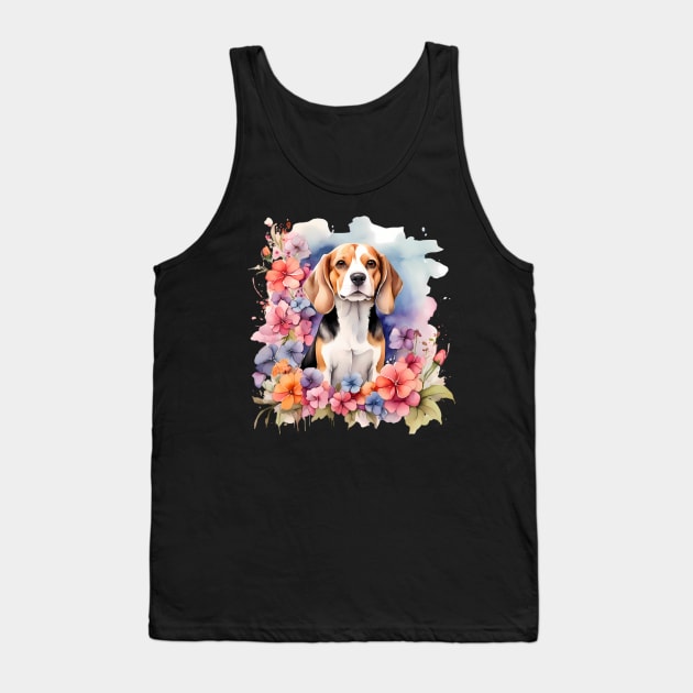 A beagle decorated with beautiful watercolor flowers Tank Top by CreativeSparkzz